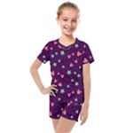 Colorful Stars Hearts Seamless Vector Pattern Kids  Mesh T-Shirt and Shorts Set