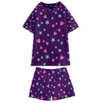 Colorful Stars Hearts Seamless Vector Pattern Kids  Swim T-Shirt and Shorts Set