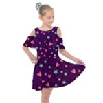 Colorful Stars Hearts Seamless Vector Pattern Kids  Shoulder Cutout Chiffon Dress
