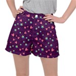 Colorful Stars Hearts Seamless Vector Pattern Women s Ripstop Shorts
