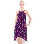 Colorful Stars Hearts Seamless Vector Pattern High-Low Halter Chiffon Dress 