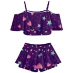 Colorful Stars Hearts Seamless Vector Pattern Kids  Off Shoulder Skirt Bikini