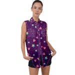 Colorful Stars Hearts Seamless Vector Pattern Sleeveless Chiffon Button Shirt
