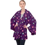 Colorful Stars Hearts Seamless Vector Pattern Long Sleeve Velvet Kimono 