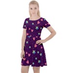 Colorful Stars Hearts Seamless Vector Pattern Cap Sleeve Velour Dress 