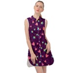 Colorful Stars Hearts Seamless Vector Pattern Sleeveless Shirt Dress