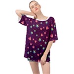 Colorful Stars Hearts Seamless Vector Pattern Oversized Chiffon Top
