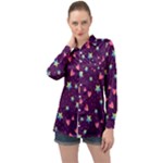 Colorful Stars Hearts Seamless Vector Pattern Long Sleeve Satin Shirt