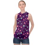 Colorful Stars Hearts Seamless Vector Pattern High Neck Satin Top