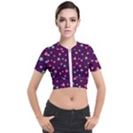 Colorful Stars Hearts Seamless Vector Pattern Short Sleeve Cropped Jacket