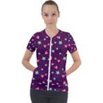 Colorful Stars Hearts Seamless Vector Pattern Short Sleeve Zip Up Jacket