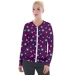 Colorful Stars Hearts Seamless Vector Pattern Velvet Zip Up Jacket