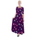 Colorful Stars Hearts Seamless Vector Pattern Half Sleeves Maxi Dress