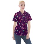 Colorful Stars Hearts Seamless Vector Pattern Women s Short Sleeve Pocket Shirt