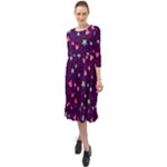 Colorful Stars Hearts Seamless Vector Pattern Ruffle End Midi Chiffon Dress