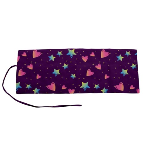 Colorful Stars Hearts Seamless Vector Pattern Roll Up Canvas Pencil Holder (S) from ArtsNow.com