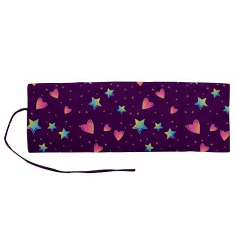 Colorful Stars Hearts Seamless Vector Pattern Roll Up Canvas Pencil Holder (M) from ArtsNow.com