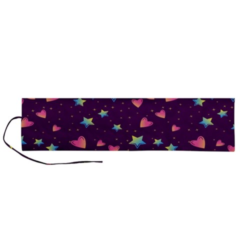 Colorful Stars Hearts Seamless Vector Pattern Roll Up Canvas Pencil Holder (L) from ArtsNow.com
