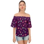 Colorful Stars Hearts Seamless Vector Pattern Off Shoulder Short Sleeve Top