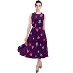 Colorful Stars Hearts Seamless Vector Pattern Round Neck Boho Dress