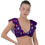 Colorful Stars Hearts Seamless Vector Pattern Plunge Frill Sleeve Bikini Top