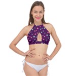 Colorful Stars Hearts Seamless Vector Pattern Cross Front Halter Bikini Top