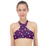 Colorful Stars Hearts Seamless Vector Pattern High Neck Bikini Top