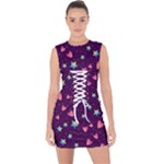 Colorful Stars Hearts Seamless Vector Pattern Lace Up Front Bodycon Dress