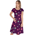 Colorful Stars Hearts Seamless Vector Pattern Classic Short Sleeve Dress