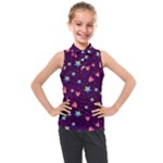 Colorful Stars Hearts Seamless Vector Pattern Kids  Sleeveless Polo T-Shirt