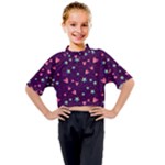 Colorful Stars Hearts Seamless Vector Pattern Kids Mock Neck T-Shirt