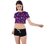 Colorful Stars Hearts Seamless Vector Pattern Tie Back Short Sleeve Crop T-Shirt