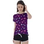 Colorful Stars Hearts Seamless Vector Pattern Short Sleeve Open Back T-Shirt
