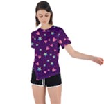 Colorful Stars Hearts Seamless Vector Pattern Asymmetrical Short Sleeve Sports T-Shirt