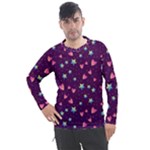 Colorful Stars Hearts Seamless Vector Pattern Men s Pique Long Sleeve T-Shirt