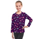 Colorful Stars Hearts Seamless Vector Pattern Kids  Long Mesh T-Shirt