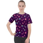 Colorful Stars Hearts Seamless Vector Pattern Women s Sport Raglan T-Shirt