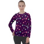 Colorful Stars Hearts Seamless Vector Pattern Women s Long Sleeve Raglan T-Shirt