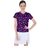 Colorful Stars Hearts Seamless Vector Pattern Women s Sports Top