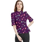 Colorful Stars Hearts Seamless Vector Pattern Frill Neck Blouse