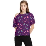 Colorful Stars Hearts Seamless Vector Pattern One Shoulder Cut Out T-Shirt