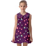 Colorful Stars Hearts Seamless Vector Pattern Kids  Pilgrim Collar Ruffle Hem Dress