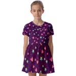 Colorful Stars Hearts Seamless Vector Pattern Kids  Short Sleeve Pinafore Style Dress