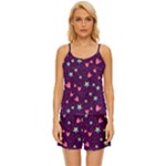 Colorful Stars Hearts Seamless Vector Pattern Satin Pajama Short Set