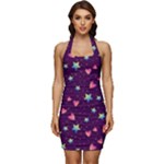 Colorful Stars Hearts Seamless Vector Pattern Sleeveless Wide Square Neckline Ruched Bodycon Dress