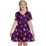 Colorful Stars Hearts Seamless Vector Pattern Kids  Short Sleeve Tiered Mini Dress
