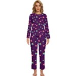 Colorful Stars Hearts Seamless Vector Pattern Womens  Long Sleeve Lightweight Pajamas Set
