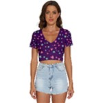 Colorful Stars Hearts Seamless Vector Pattern V-Neck Crop Top