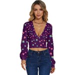 Colorful Stars Hearts Seamless Vector Pattern Long Sleeve Deep-V Velour Top
