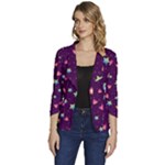 Colorful Stars Hearts Seamless Vector Pattern Women s One-Button 3/4 Sleeve Short Jacket
